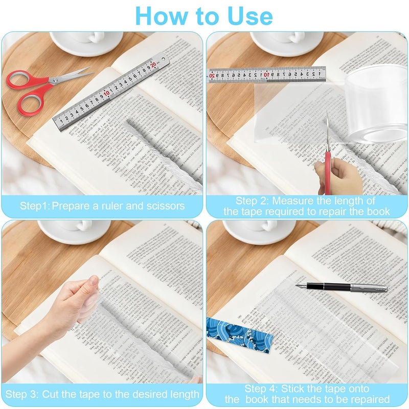 Engorgio Clear Strong Waterproof Adhesive Archival Safe Book Repair Tape, 2Inch x 16.5Ft - Removable Book Binding Tape for Old Books, Broken Pages, Textbook Spine & Library Repair Supplies. - Image 3